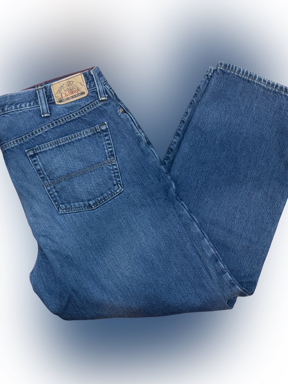 L.L. Bean Men's Classic Straight-Leg Jeans in Blue w/ Red Flannel Lining 38x30